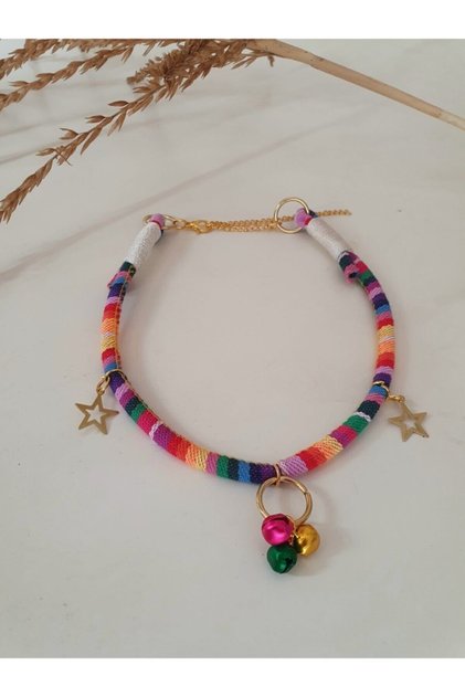 Zilli Ayarlanabilir Köpek Boyun Tasması Renkli Köpek Kolyesi (30-45 Cm)