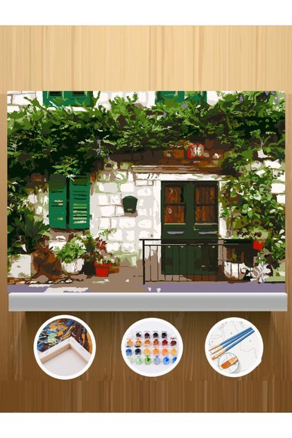 Sayılarla Boyama Hobi Seti Tuvale Gerilmiş Tablo Seti Kasnaklı 30x40 cm Fırça Boya Dahil Yeşil Kapı
