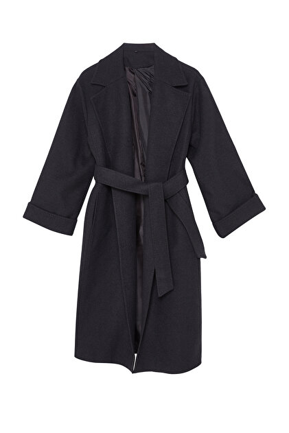 Trendyolmilla Antrasit Dikiş Detaylı Yumuşak Dokulu Oversize Maxi