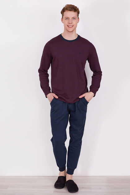 Ribbed Claret Red Men's Long Sleeve Pajama Set