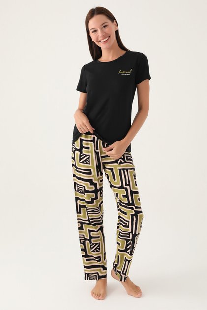 Women's Black Short Sleeve Pajama Set