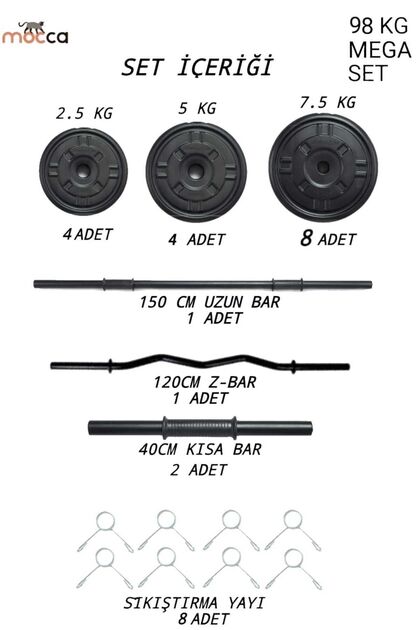 Mocca Style 98 Kg Z-Barlı MEGASET Halter Seti Ve Dambıl Seti