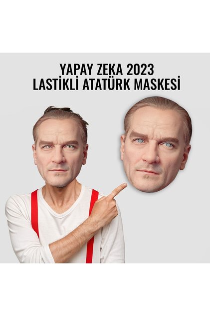 Ultra HD Atatürk Kalın Parlak Karton Yüz Maskesi Lastikli Kullanıma Hazır (10 Adet)