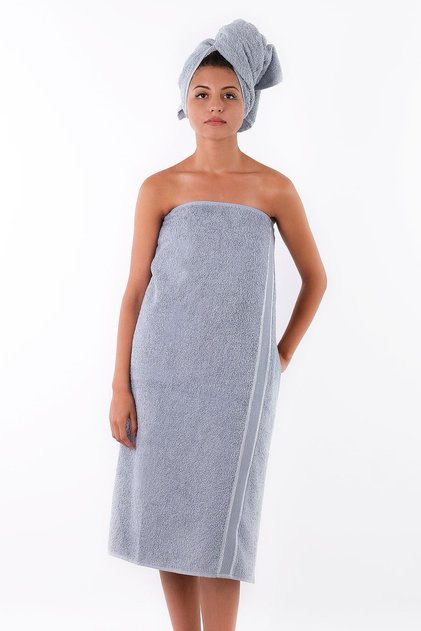 طقم منشفة حمام ومنشفة للرأس مصنوعة من القطن بنسبة 100% باللون الرمادي