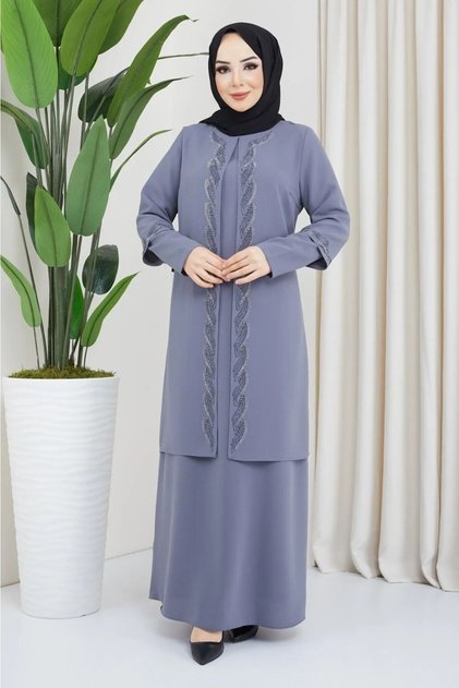 Mother Plus Size Honeycomb Fabric Dress Evening Dress Stone Printed