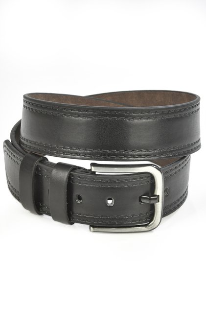 Men's Black 4.5 cm Wide Faux Leather Sport Belt with Stitching Patterned on the Sides 2402606