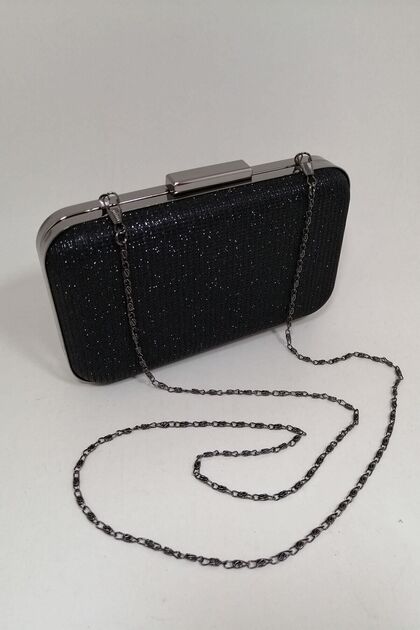 Siyah Simli Abiye Clutch Portföy Çanta