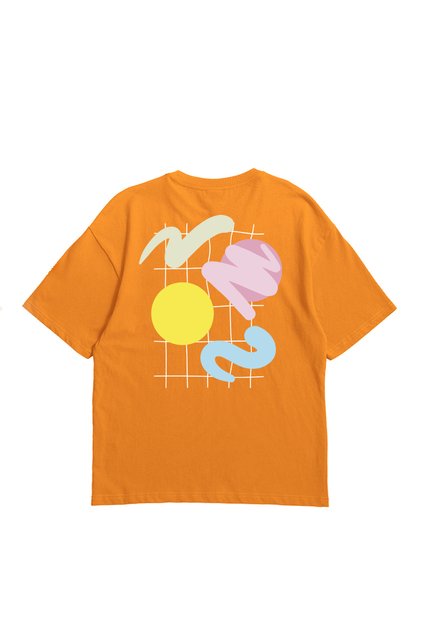 Eazy Orange Abstract Shapes Unisex Oversize Printed Short Sleeve T-shirt