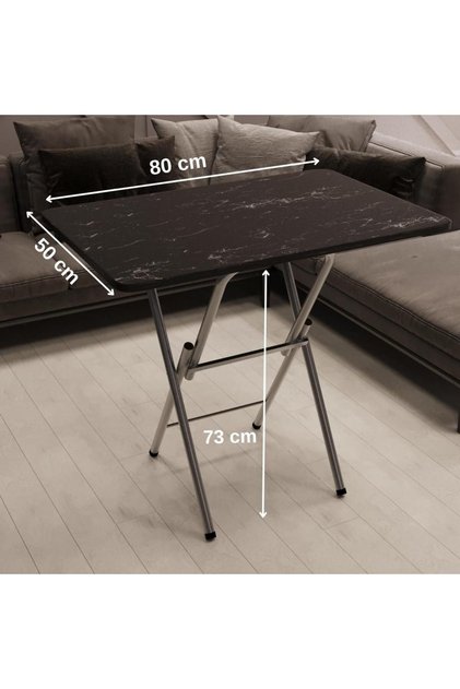 Katlanır Masa Kırma Masa 50x80 Siyah Mermer Desen Kamp Masa Çalışma Masası Ders Masası Mutfak Masası