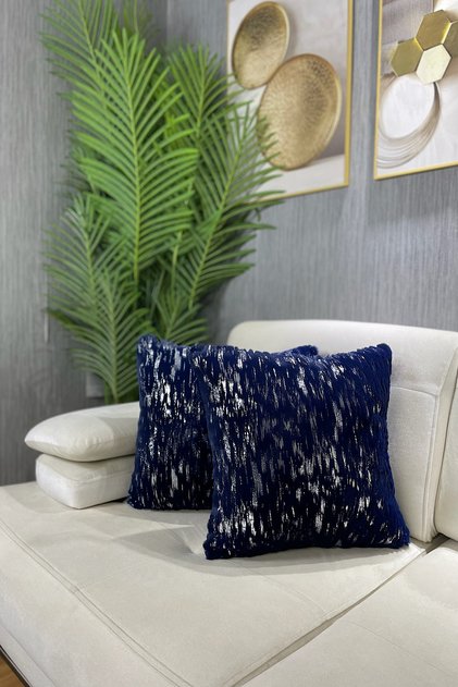 Silver Foil Plush Rabbit Throw Pillow Cover - Navy Blue