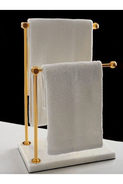 Dejorative Marble Pedestal Two Arm Metal Bathroom Hand Towel Holder Stand