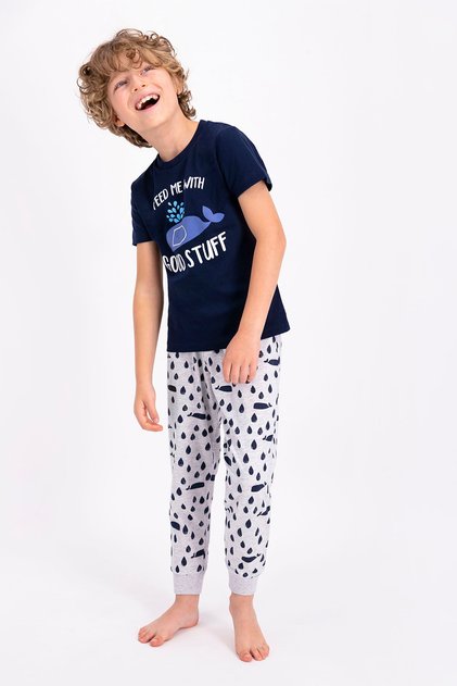 Rolypoly Feed Me with Good Stuf Navy Blue Young Men's Short Sleeve Pajama Set