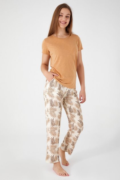 Vivid Color Light Brown Women's Short Sleeve Pajama Set
