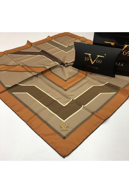Camel Vizon Twill Eşarp Geometrik Desen Gold Seri Eşarp Askısı Hediyelik Seti Ile Birlikte 90x90 Cm