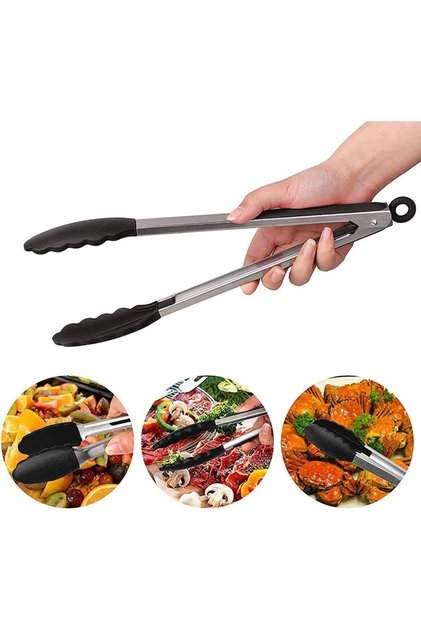 Metal Kızartma Maşası Silikon Uçlu Kilit Sistemli Maşa