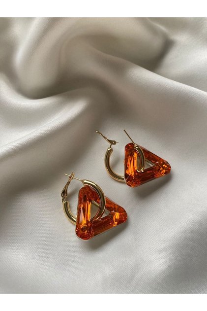 Colorful Crystal Design Clip-on Triangle Earrings