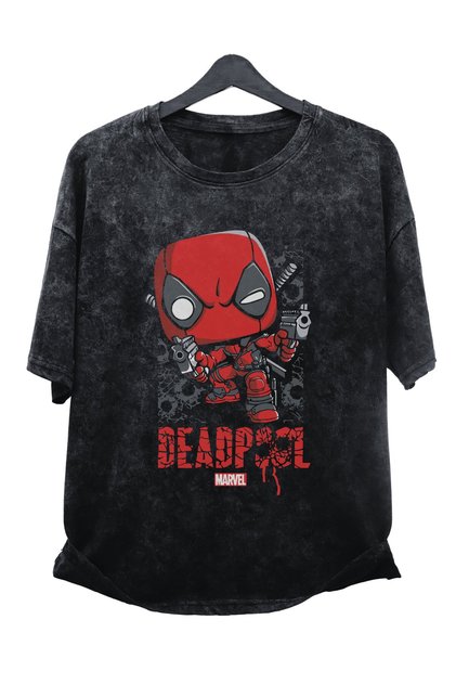 Unisex V2 Miniature Deadpool Printed Washable T-Shirt, Oversize Marvel Printed Distressed T-Shirt