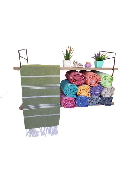 Peshtemal, 100% Cotton, Olive Green, Nuray Pattern, 180x100cm, Beach Towel, Bath Towel
