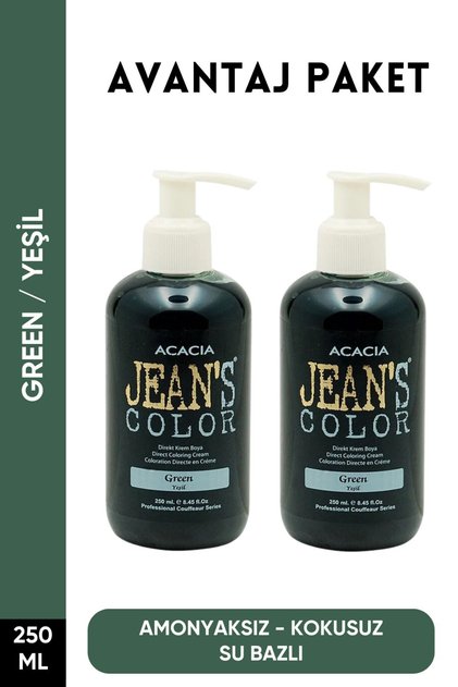 Amonyaksız Yeşil Renkli Saç Boyası 250 Ml x2 Adet Kokusuz Su Bazlı Green Hair Dye
