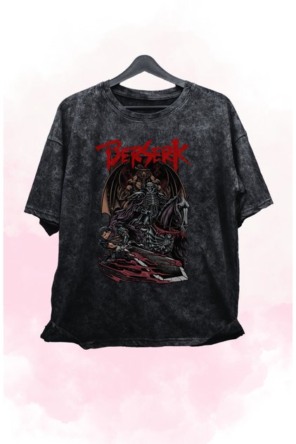Unisex Special Design Guts Berserk Retro T-Shirt, Oversized Anime Printed Washed T-Shirt