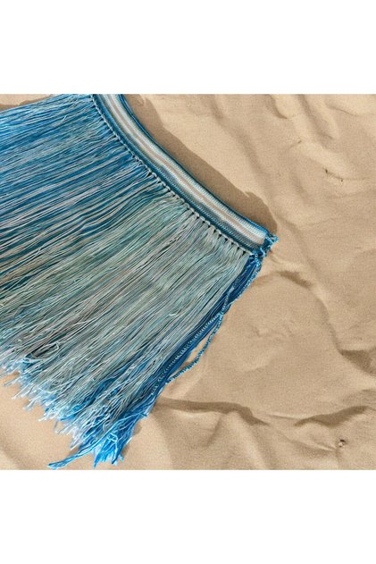 Tasseled Knit Blue Batik Pareo Skirt