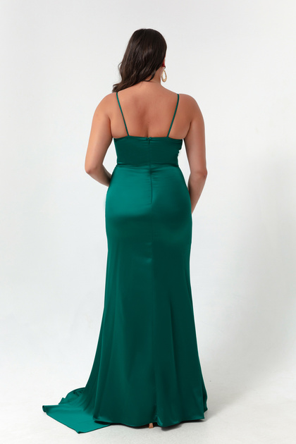 green emerald velvet dress Plus Size Long Formal Dress by Ladivine 7493C main image 1