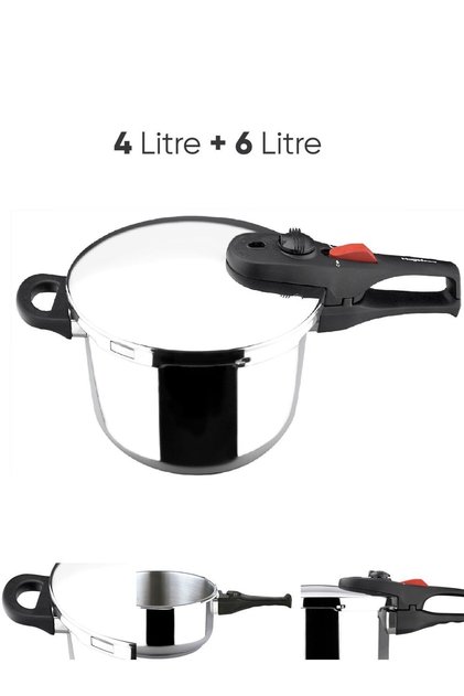Pratik 4 Litre + 6 Litre Düdüklü Tencere Ortak Kapak +1 Cam Kapak