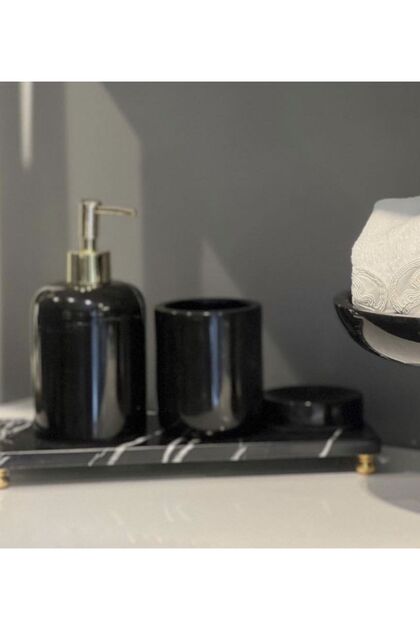 DECORATIVE BLACK MARBLE 4-PIECE BATHROOM SET