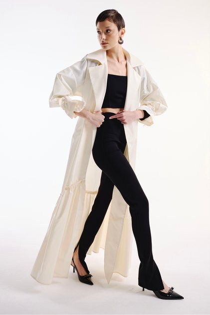 Volan Detaylı Kaftan Ekru