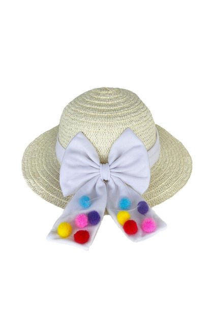 Girl's Pom-Pom Straw Hat 0277