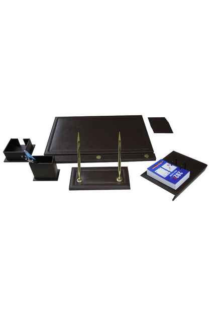 7 Piece Brown Desk Set with Lid - Seven Pieces with Pen