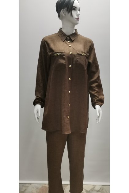 / Cc Ayrobin Linen Fabric Chest Pocket Buttoned Shirt Collar Bottom Top Tunic Set