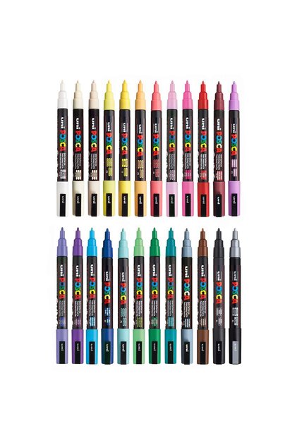 Posca Pc-3m Su Bazlı Boyama Markörü 24'li Ana Renkler 0,9-1,3mm