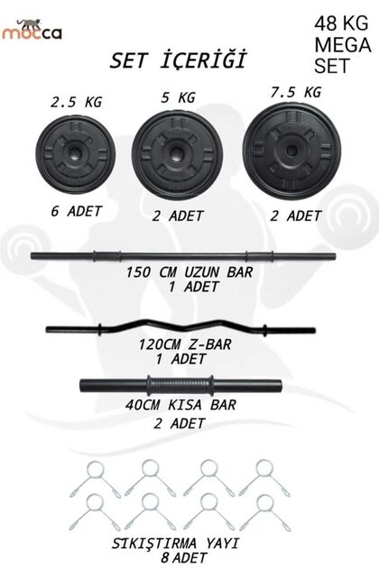Mocca Style 48 Kg Z-barlı Megaset Halter Seti Ve Dambıl Seti