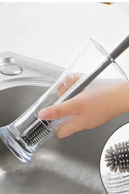 Long Handle Washing Brush Silicone for Jar Cup Feeding Bottle