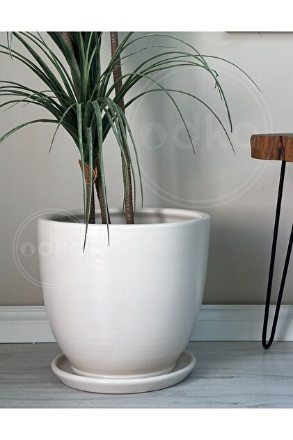 odka 10litre Saksı Tabaklı Çap: 25cmx Yükseklik:23cm Ekru - Fiyatı