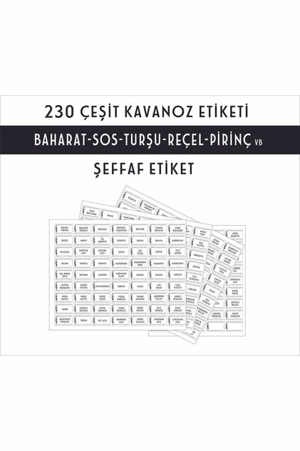 230 Çeşit Şeffaf Kavanoz Ve Baharatlık Etiketi - Dayanıklı Ve Su Geçirmez