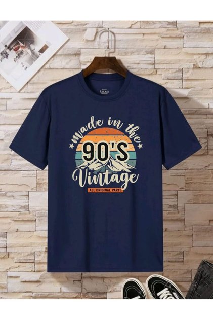 Navy Blue 90's Printed Oversize T-shirt