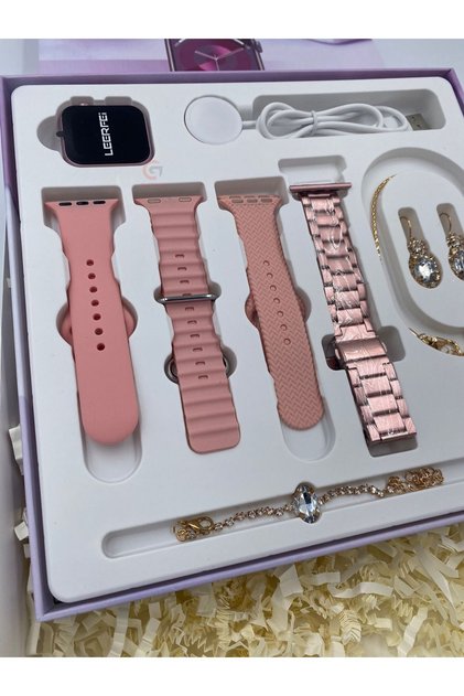 G21 Mini Plus Kadınlara Özel Kolye/Küpe/Bileklik ve 4 Kordon Hediyeli Akıllı Saat Hediye Paketli