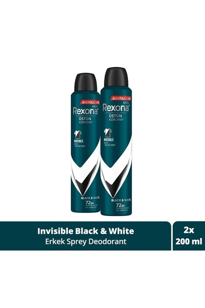 Men Erkek Sprey Deodorant Invisible Black & White 72 Saat Kesintisiz Üstün Koruma 200 Mlx2