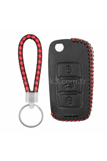 Luxury Tiguan Jetta Golf 5 Golf 6 Scirocco Polo Caddy 3 Button Switchblade Leather Key Protection Case