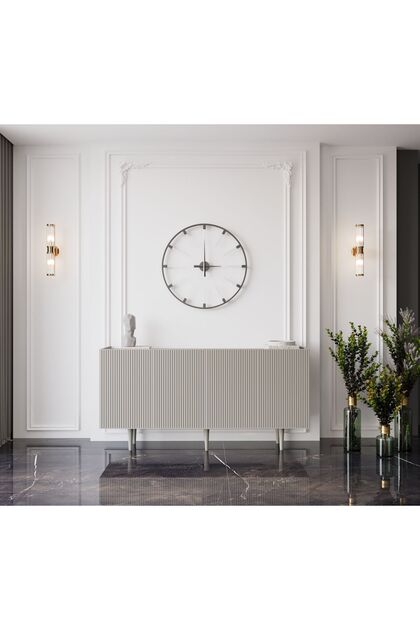Capella Kum Taşı Rengi Mdf 4 Kapaklı Raflı 160 Lık Konsol