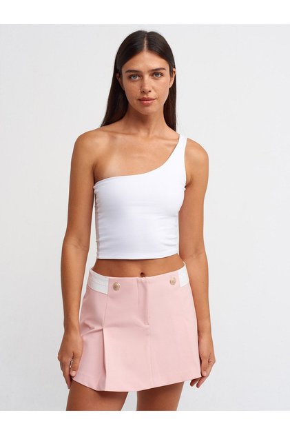 80787 Pleated Curved Belted Skirt-Powder