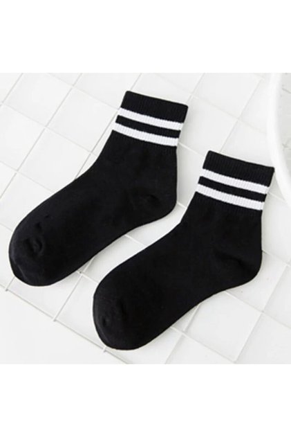 4 Pairs Unisex Black and White Striped College Socks