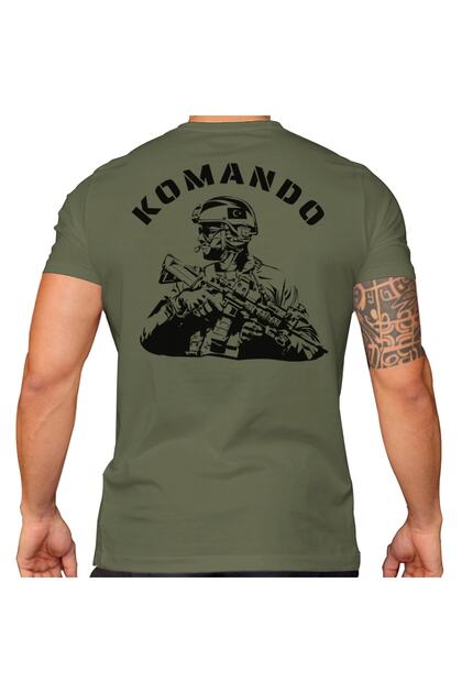Komando Asker Baskılı Haki Renk Erkek Tişört