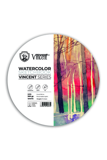 Vıncent Watercolor Daire Sketchbook 300gr 15cm 10 Sayfa Suluboya Defteri