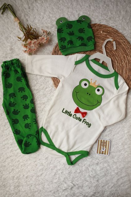 100% Cotton Unisex Baby Frog Printed Bodysuit Set 0-6 Months