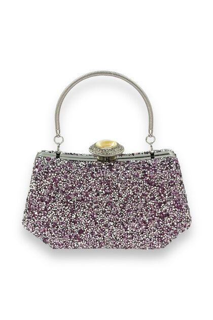 Lilac Color Jewelled Pearled Metal Handle Evening Bag Evening Bag Engagement Wedding Bridal Bag