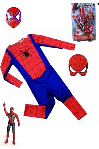 Ramo's Store Örümcek Adam Spiderman Kostüm Set( Kostüm Işıklı Maske Ağ Atan Et Eldiven Ve Figür)