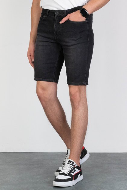 Men's Anthracite Stonewashed Relaxed Fit Lycra Jean Denim Shorts Hlthe001952-Ant